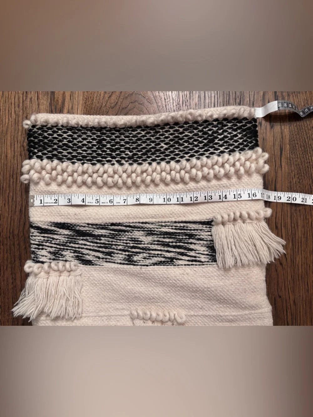 Modern Southwest Wool Pillow Cover 17x17 Black Cream Textured Tassel Boho Zip